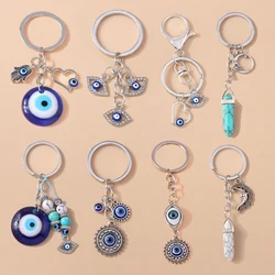 Ethnic Metal Lucky Evil Eyes Keychain Turquoise Stone Key Ring Pendant Women Girls Handbag Accessories DIY Jewelry Gifts