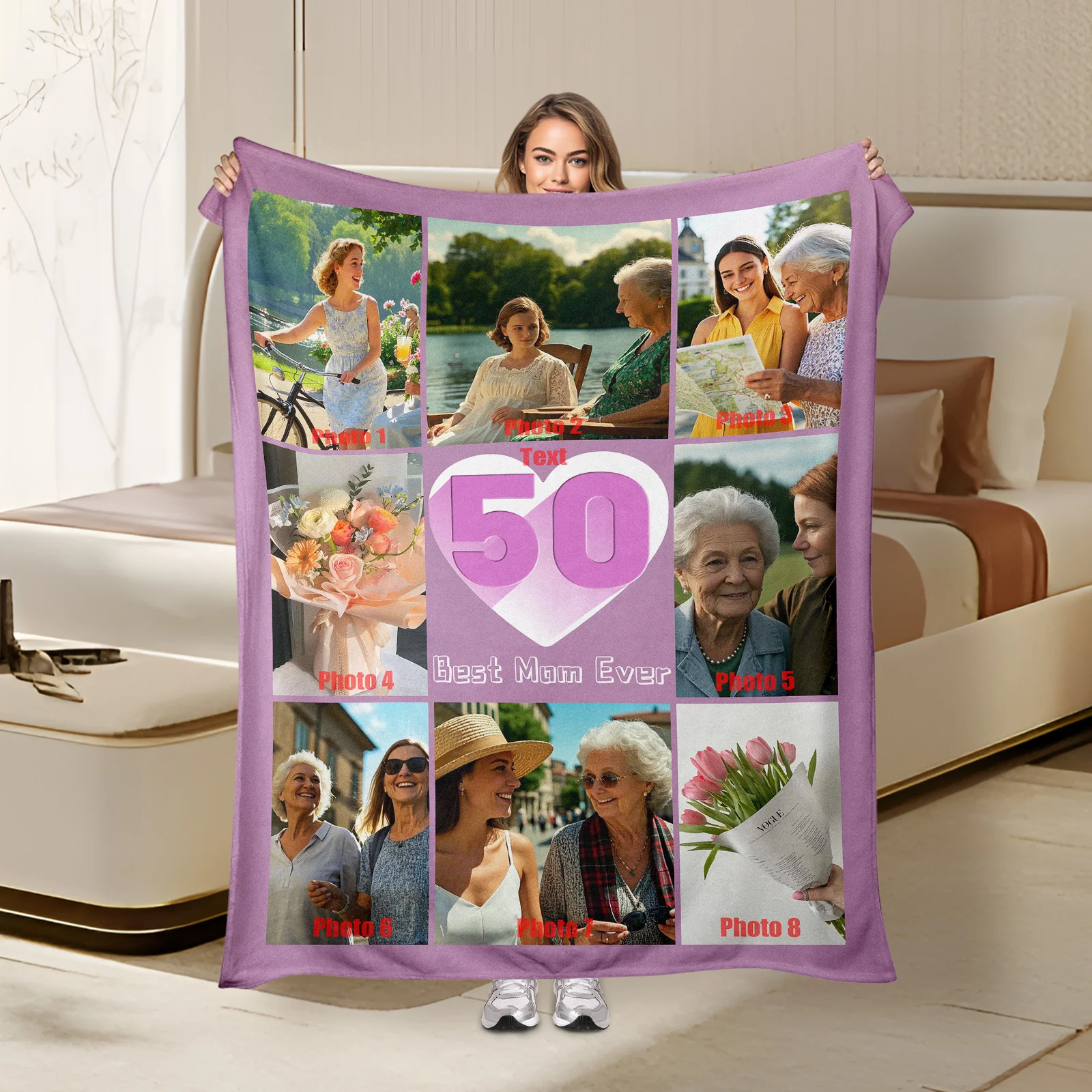 

Personalized Photo Text Blanket For Mother’s Day Gift And First Year Anniversary For Mom