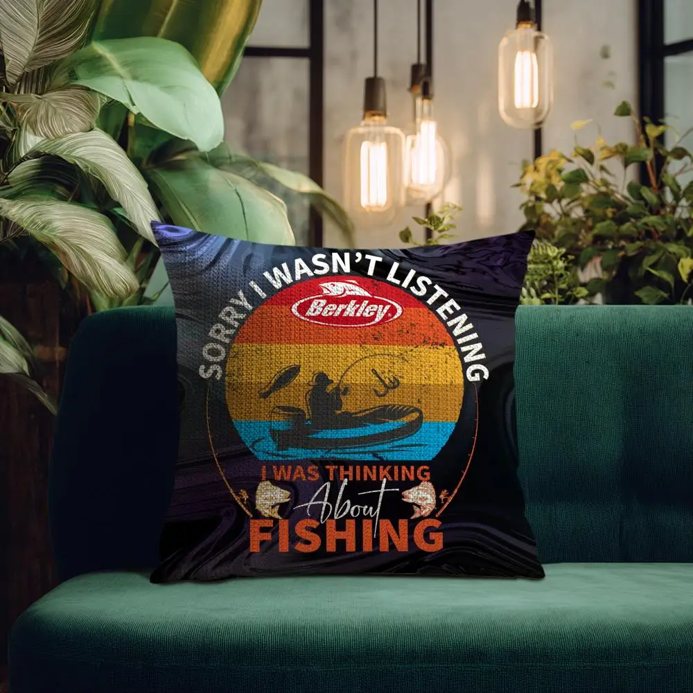 معدات صيد الأسماك العلامة التجارية B_Berkleys كيس وسادة الكتان الطبيعي نسيج عضوي الطباعة على الوجهين تنفس هدية مثالية للديكور