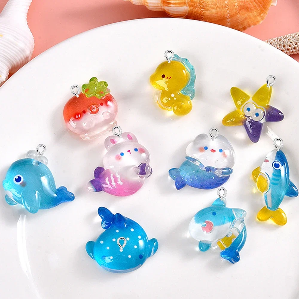 

10PCS Clear Marine Animals Series Flat Back Charms For Earrings Bracelet Hairpin DIY Jewelry Pendants Decoration Accessories