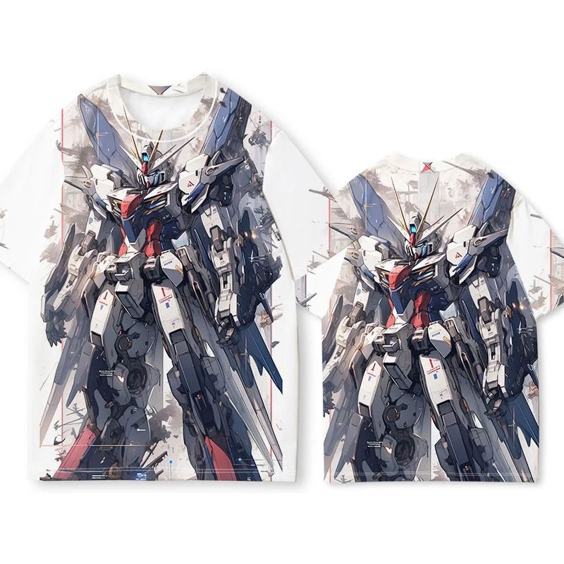 ガンダムアニメ Tシャツ メカ戦士 ダイナミックバトルプリント ユニークなバンダイ風両面デザイン アニメファンの必需品