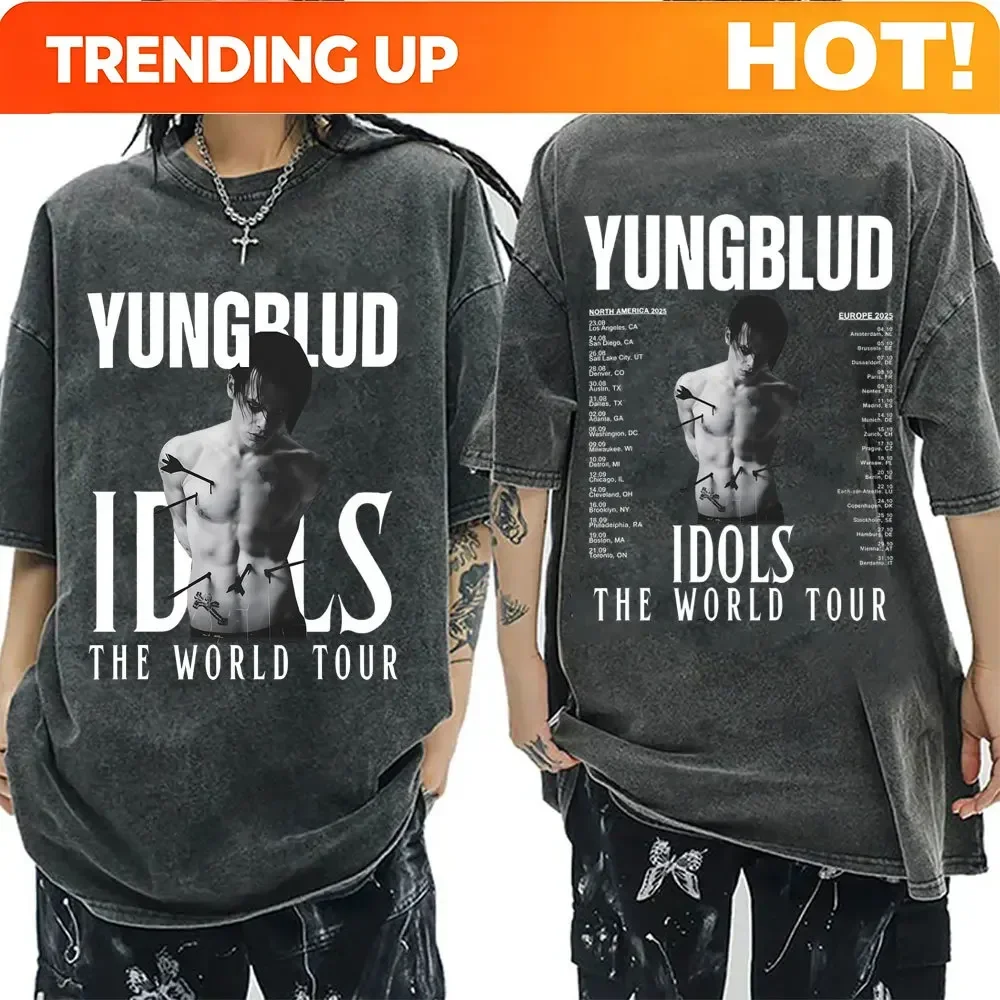 Customization Yungblud IDOLS The World Tour 2025 Washed Vintage T-shirt Men Women Casual Rock T Shirts Men's Oversized T-shirts