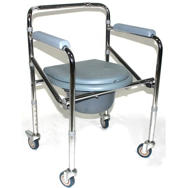 Folding Adjustable Bathroom Portable Commode Chair With Wheels Adult Elderly Disabled People Use