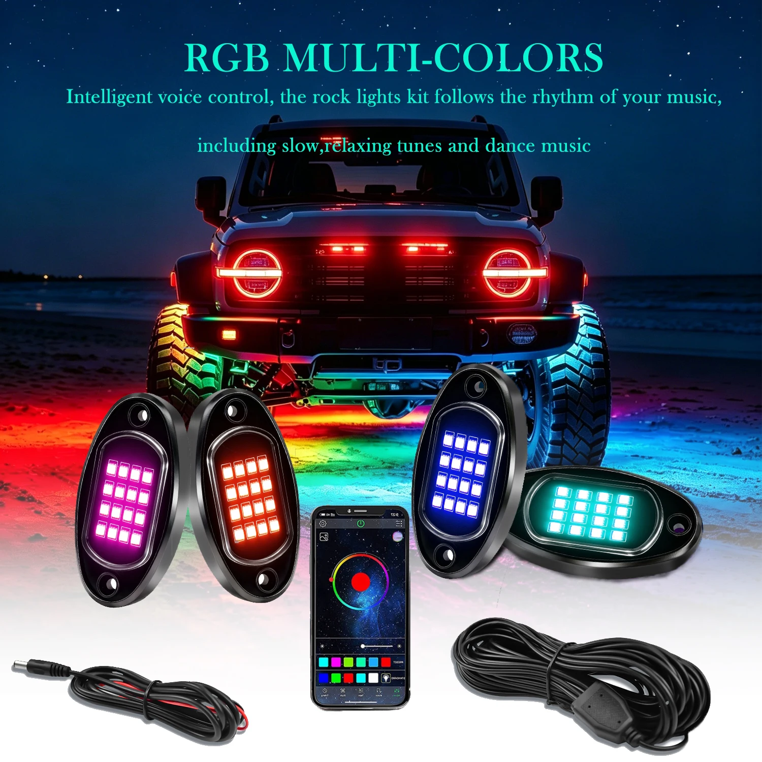 

4/6/8/12 Pods RGB LED Underbody Lights, App-Swept Ambient Lights Suitable for SUVs, 4x4 ATVs, Off-Road Vehicles, and Boats