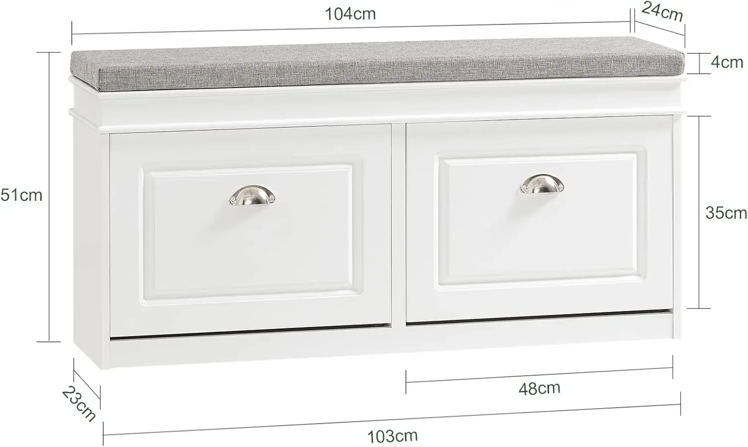 FSR64-W, White Shoe Storage Bench with 2 Flip Drawers & Padded Seat Cushion, Modern Design Shoe Storage Hallway Shoe Cabinet Sho