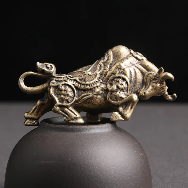 Antique Brass Bullfight Statue Home Desktop Decorations Office Feng Shui Ornament Home Decor Copper Bull Animal Figurines Crafts