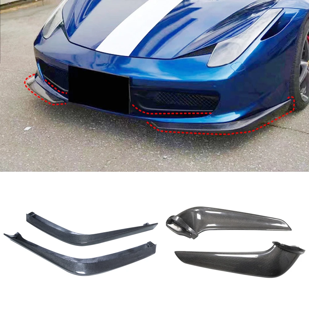 For Ferrari 458 Real Carbon Fiber Front Bumper Angle Wind Blade Front Lip Corner Wrap Wind Knife Spoiler Body Kit Accessories