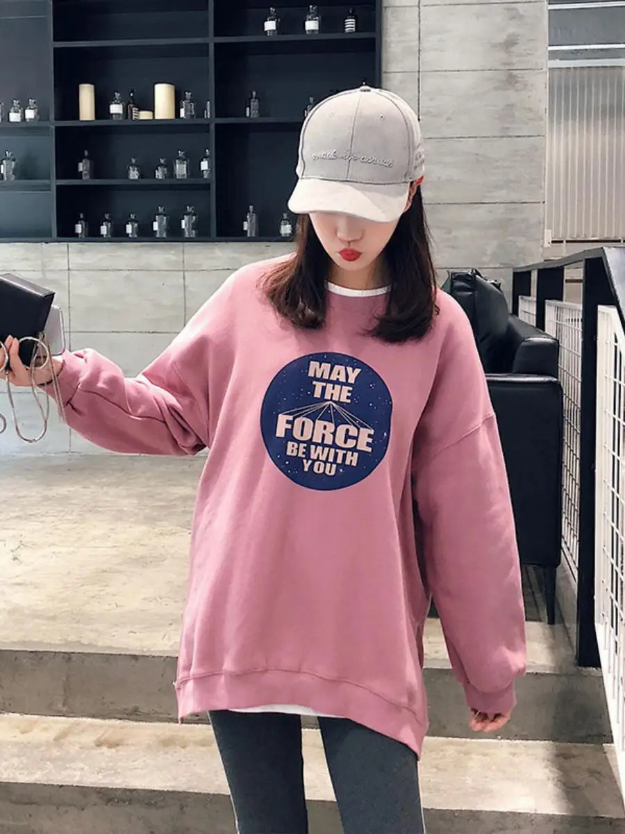 

Женская толстовка оверсайз с круглым вырезом, свободного кроя, в корейском стиле, осенне-зимняя новинка, модный топ для студентов