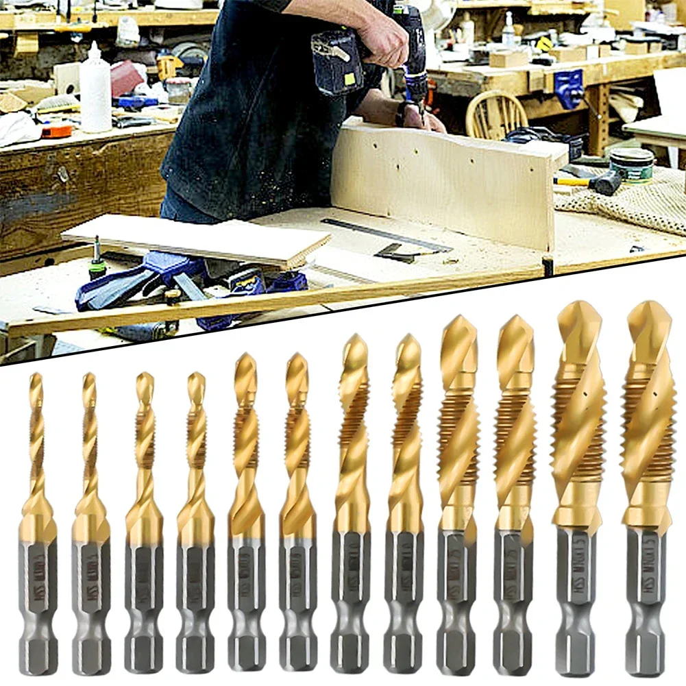 12-Piece -Titanium Coated HSS Tap Drill Bits Set ,50mm 1/4