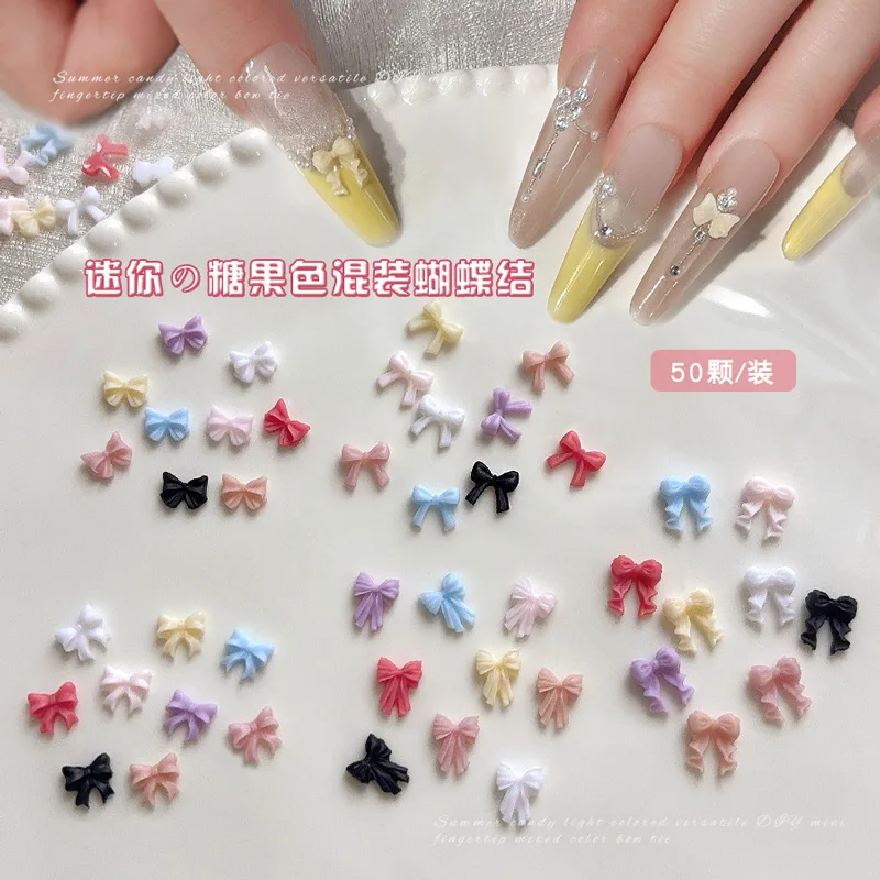 50 PZ Mini 3D Acrilico Unghie Artistiche Nastro Papillon Accessori Bowknot Pendenti e Ciondoli Parti Per Unghie Decorazione Manicure Forniture Materiale