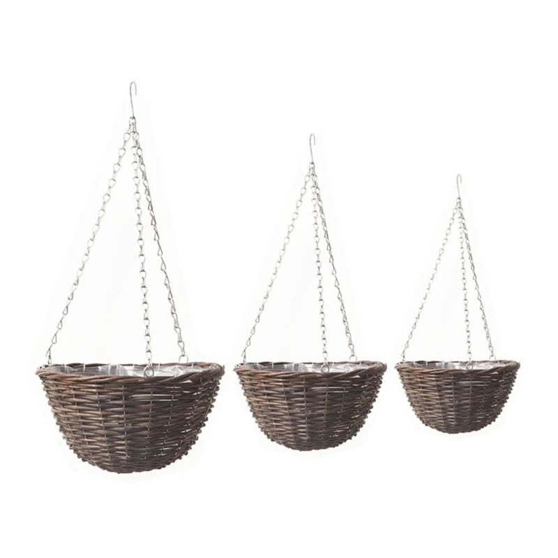 Rattan Hanging Basket for Plant Hanging Plant Indoor Outdoor Plant Flower Hanging Pots Woven Straw Planter Ceiling