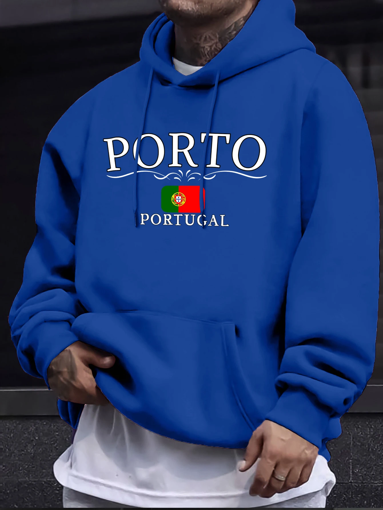 Porto Portugal estampado de letras y banderas hombres Sudadera con capucha de lana suave High Street sudadera básica ropa de otoño moda Casual Tops