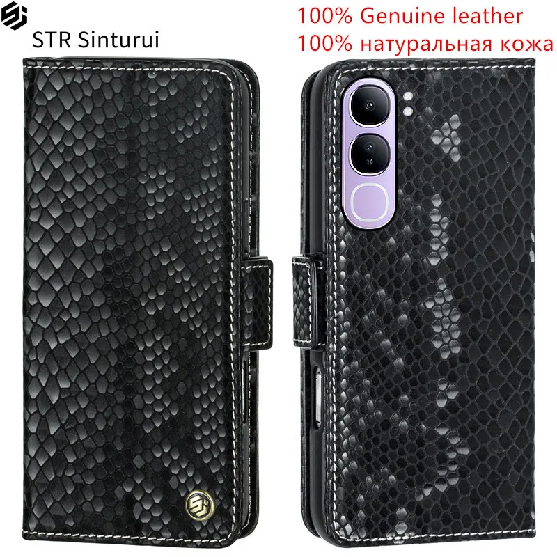 

STR Genuine leather relief pattern card Slot Wallet Cover For vivo V40 V30 Lite ME 4G IDN Pro SE V40e V30e shockproof phone Case