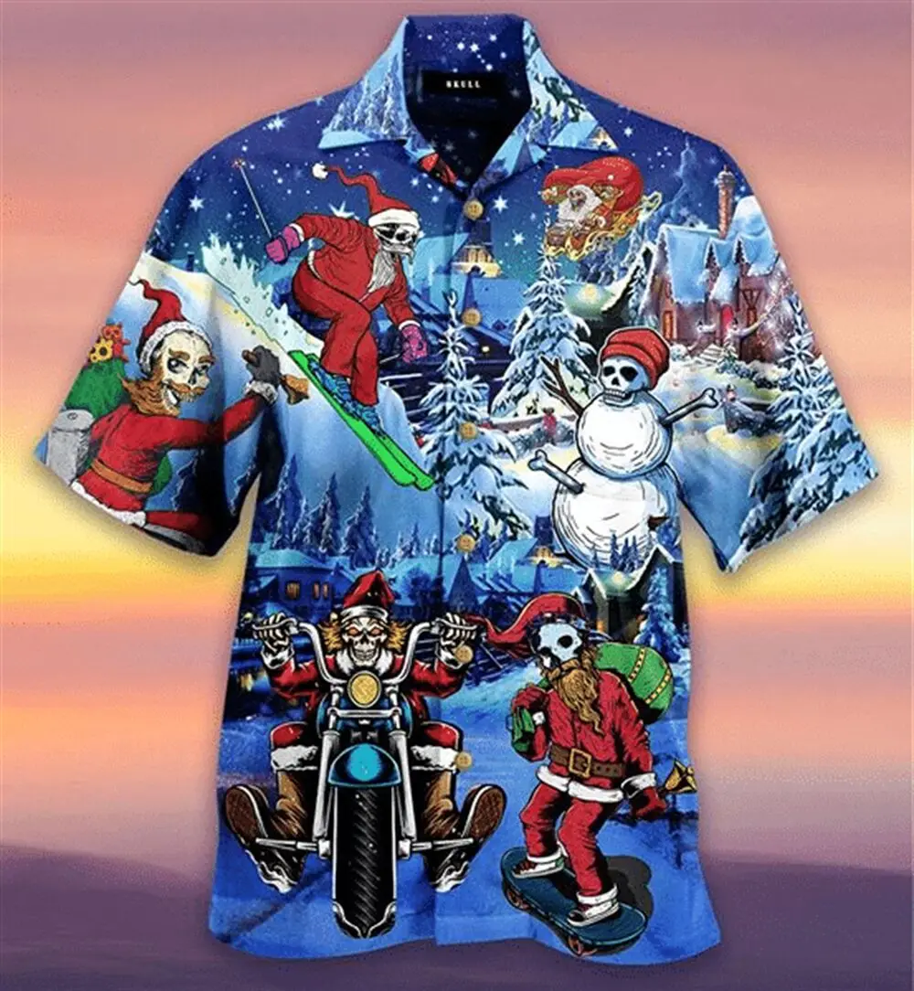 

Christmas Santa Claus Snowman Tree Hawaiian Men's Shirts 3d Printed Short Sleeve Tops Clothing Summer Holidays Social Floral