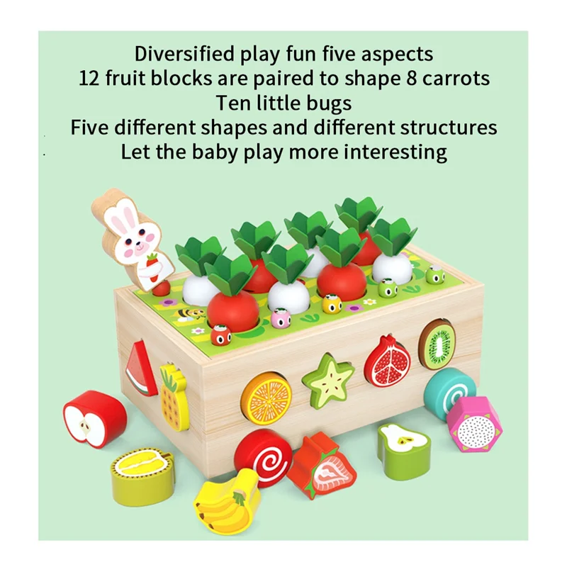 

【AA04】Multifunctional From 1 2 3 Years Carrot Plug-In Game Gift Wooden Sorting Game Wooden Puzzle Carrot Harvest Easy To