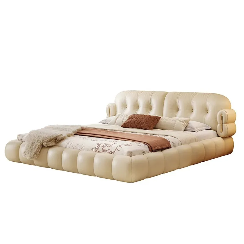 

French cream wind marshmallow bed light luxury modern leather double master bedroom high-end atmospheric puff cloud bed