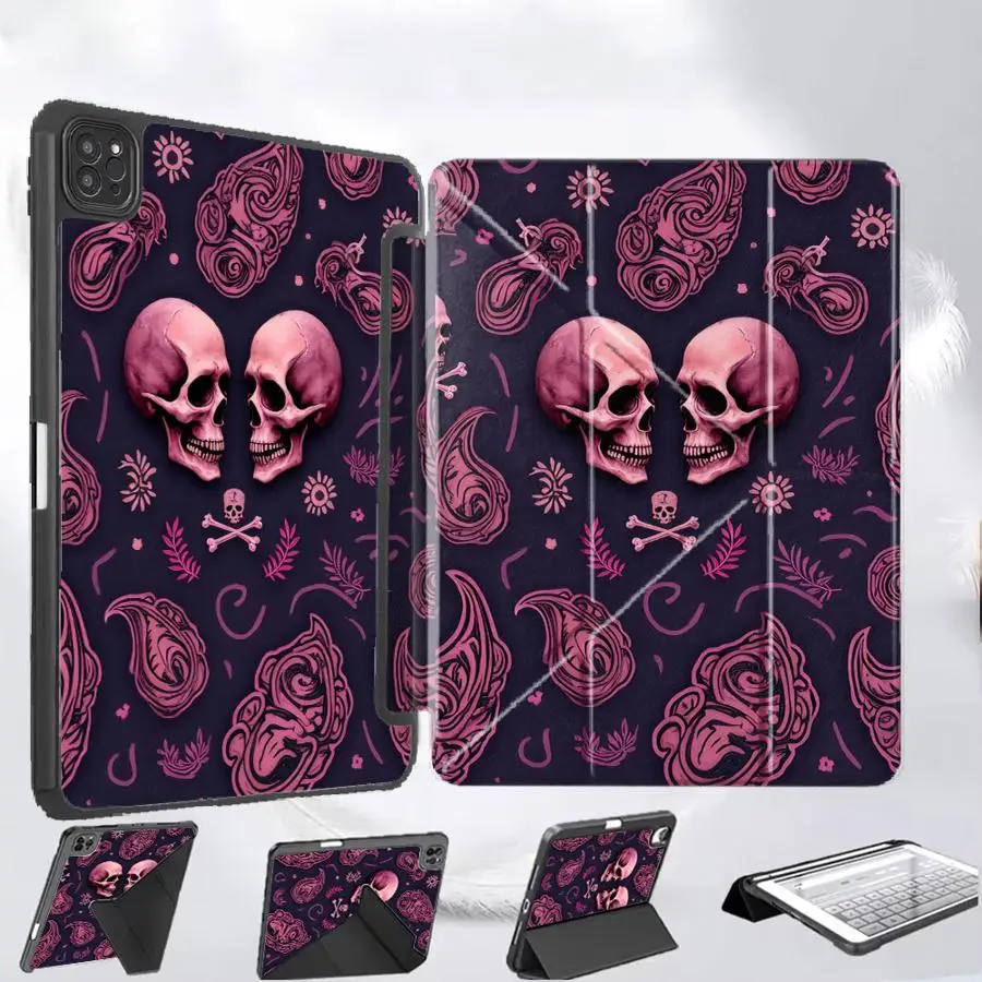 

Чехол-подставка Pink Skull Holder для планшетов iPad Mini 6, 7, Air 4, 5, M3, M2, M4, 11-дюймовых Pro 2025, Pro 11-го, 10-го, 9-го, 8-го, 7-го поколений, 12.9-дюймовых