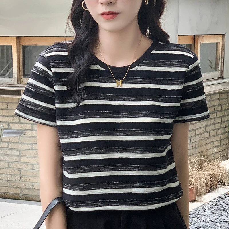 

Полосатые футболки с короткими рукавами и панелями, женские летние топы, дизайн Харадзюку, студенческие Новое поступление, нежная горячая распродажа, стильный шик для подростков