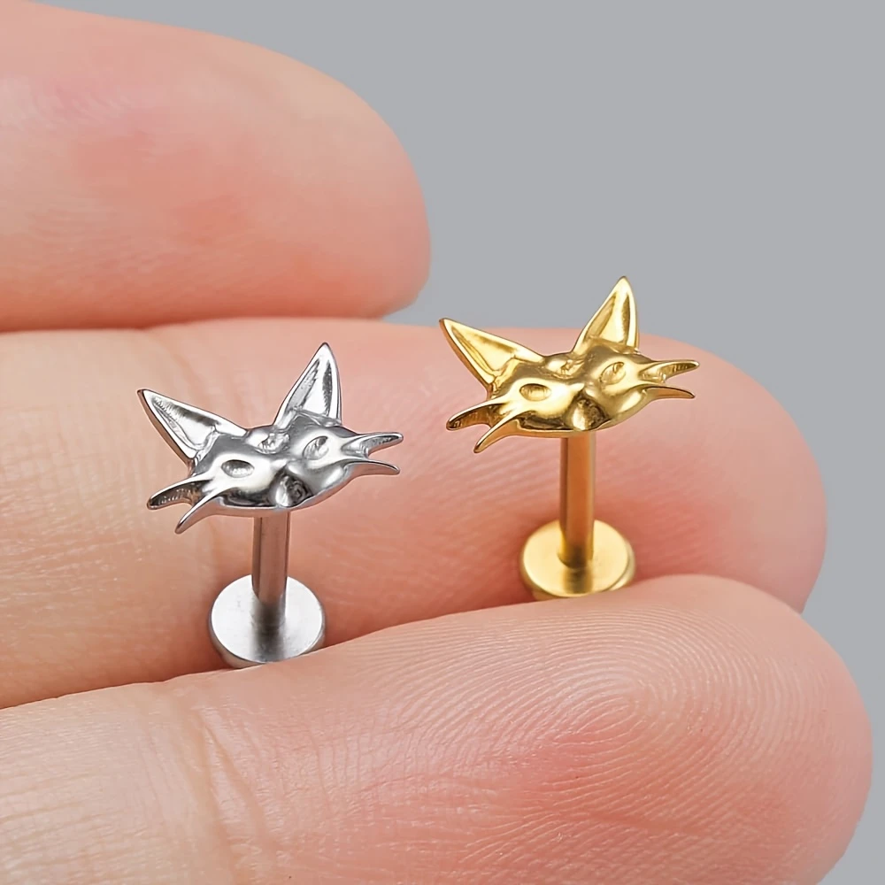 ASTM F136 Titanium 16G 18G Cat Labret Studs Internally Threaded Helix Tragus Ear Stud Flat Back Lip Nose Body Piercing Jewelry