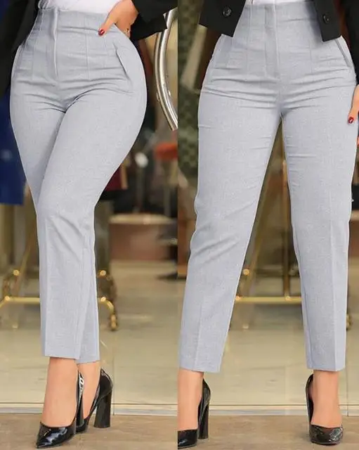 Elegant High Waist Cropped Work Pants for Women Black All-Match Daily Office Formal Wear Fashion Women\'s Trousers OL