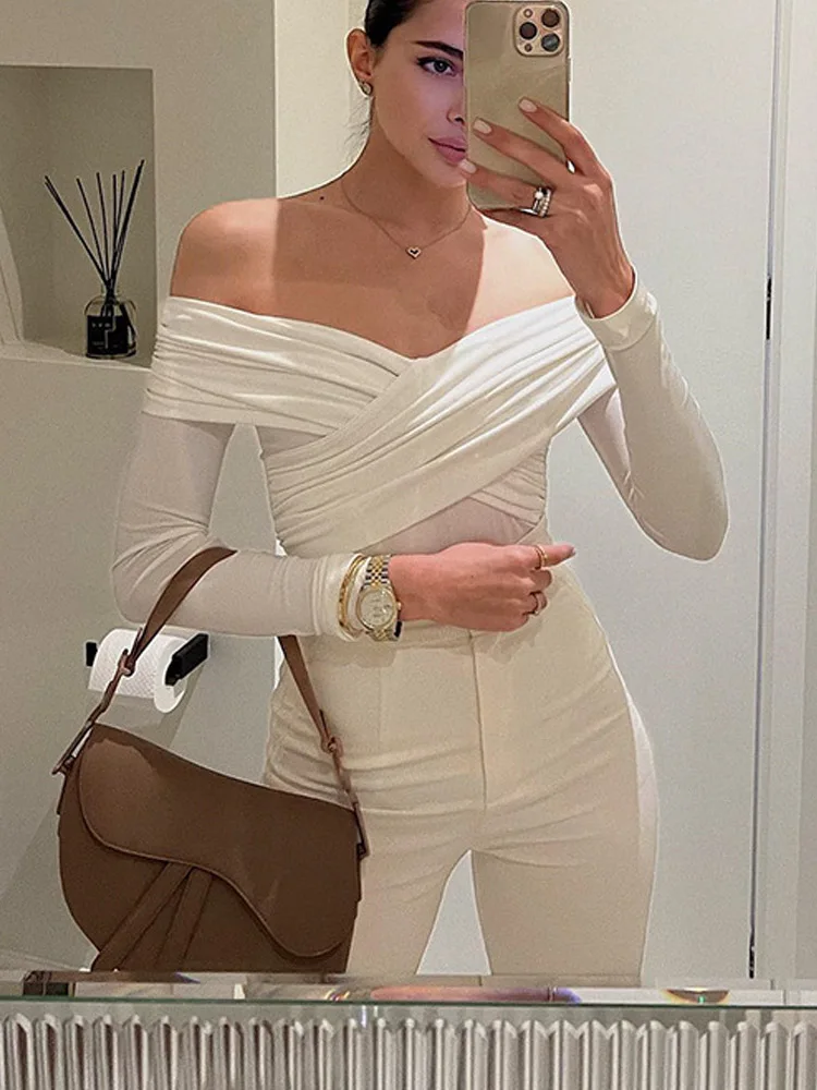 Fashion Solid Sexy Bodys Frauen Elegante Street Langarm Beiläufige Dünne Mantel Strampler Kreuz