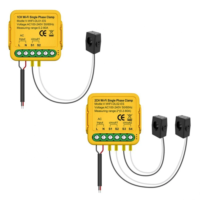 Medidor de energía Wifi Bilateral con abrazadera, Monitor de consumo de energía eléctrica, CT 80A Kwh, compatible con Alexa y Google Home, Tuya