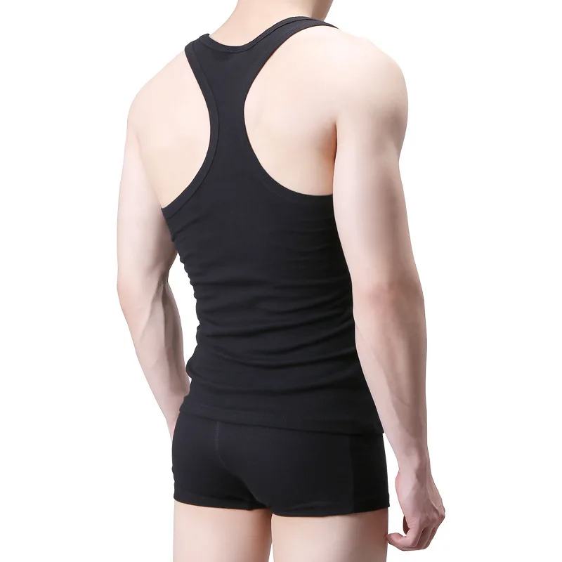 Youth Elastic Tight Ribbed Cotton Tank Top Men Clothing Lycra Slim Fit Sweat-absorbing Breathable H-shaped Bottom Home Lingerie