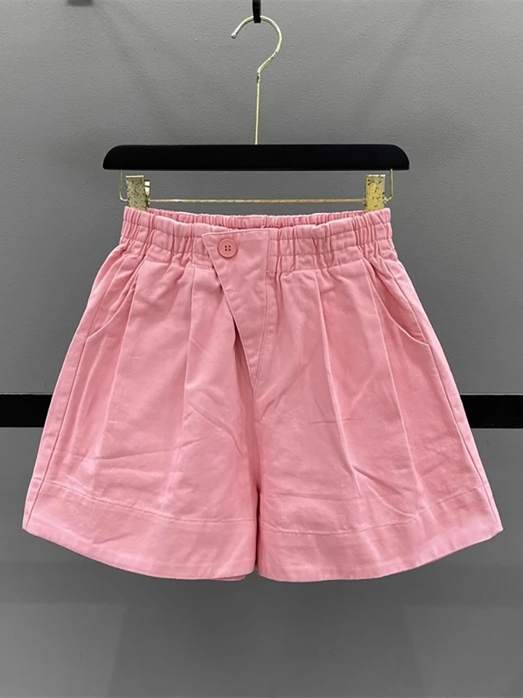 

Summer New Pink Elastic High Waist Jeans Shorts Women Loose Casual Slim A-Line Hot Pants Chinese Made Wide Leg Pants