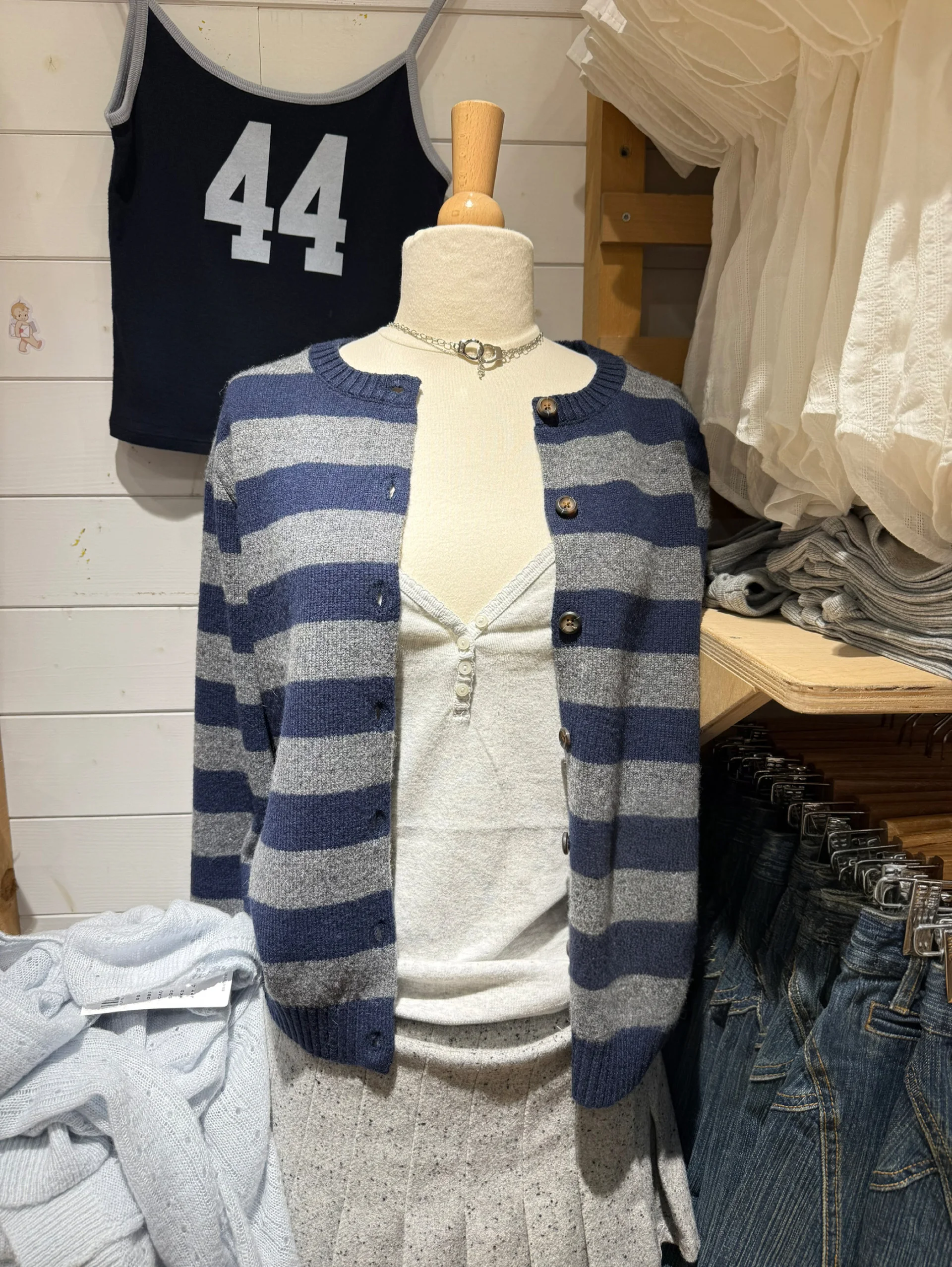 

Gray Blue Striped Cardigan Woman New Crew Neck Single Breasted Long Sleeve Jumper Autumn Preppy Style Vintage Knitted Outerwear