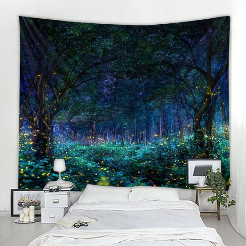 

3D Fantasy Forest Landscape Decorative Tapestry Mandala Boho Hippie Wall Tapestry Home Decor Tapestry