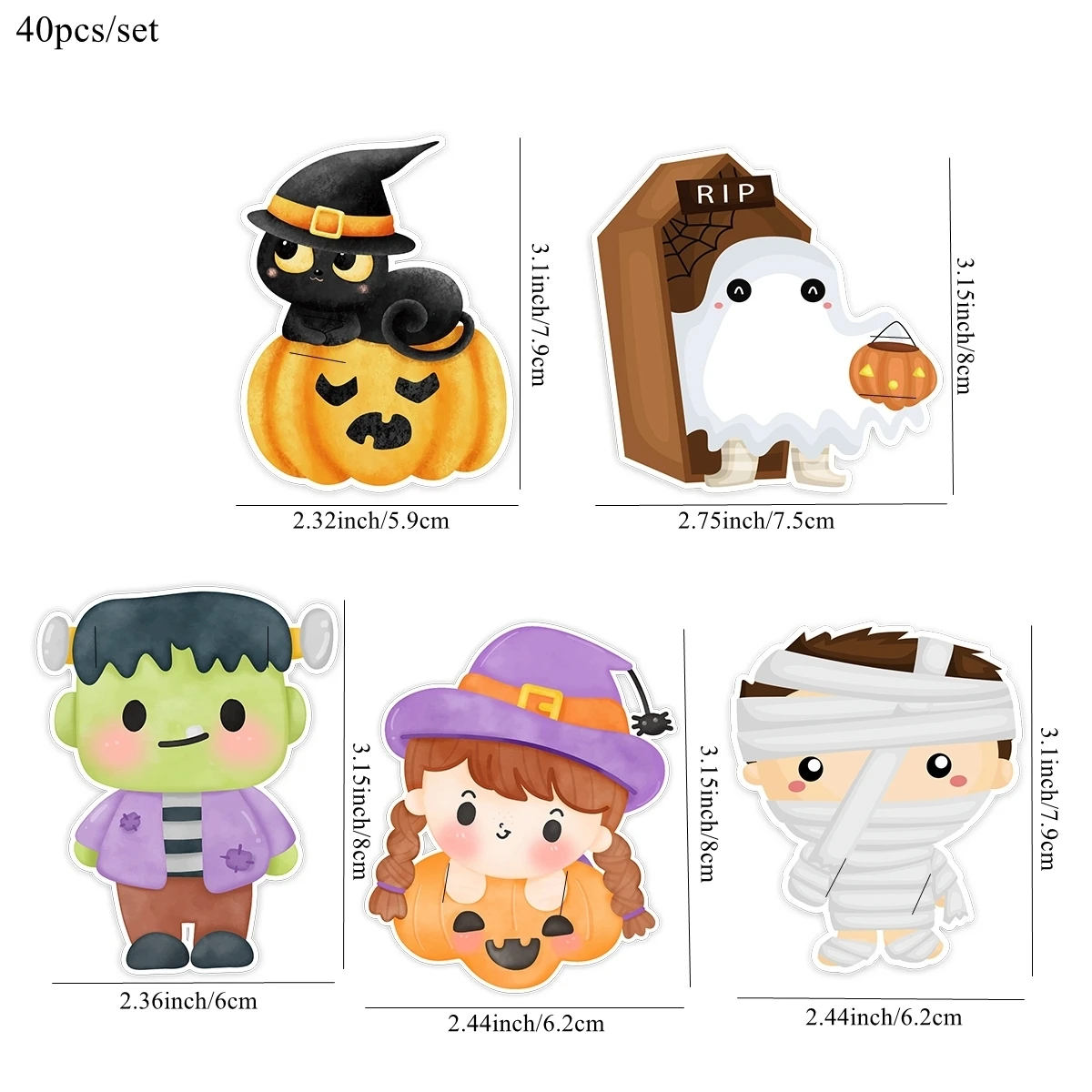 40pcs Carton Cat Ghost Lollipop Cards Halloween Candy Holders For Kids Trick or Treat Party Candy Packagings Decoration Supply