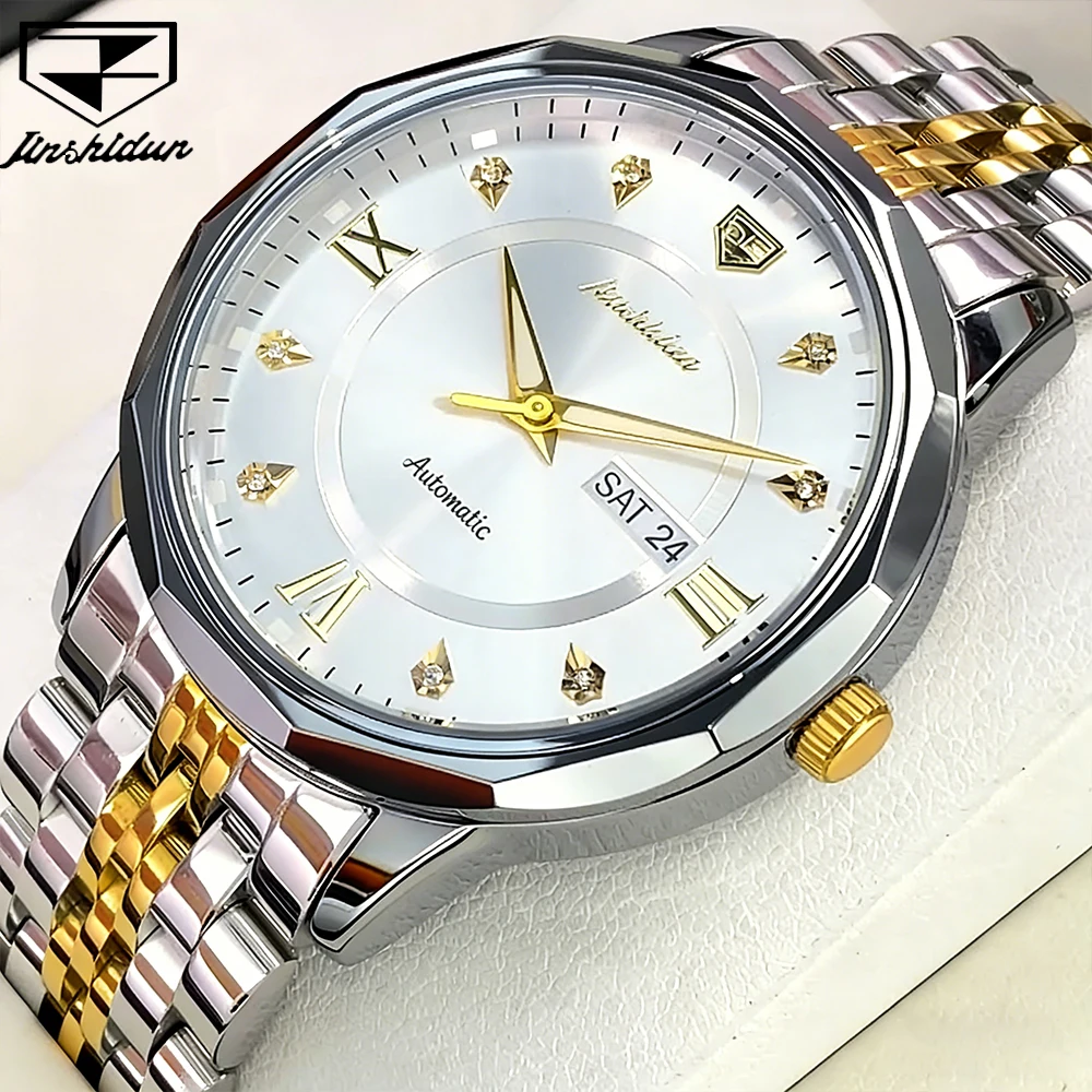 

JSDUN Men's Watches Luxury Business Fine Steel Self-wind Automatic Mechanical Wristwatch Waterproof Luminous Date Week 8948 New