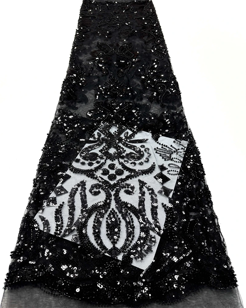 

2025 Elegant French Embroidery Mesh Lace Fabric with Bead And Sequin for African Nigerian Wedding Dresses Fashionable