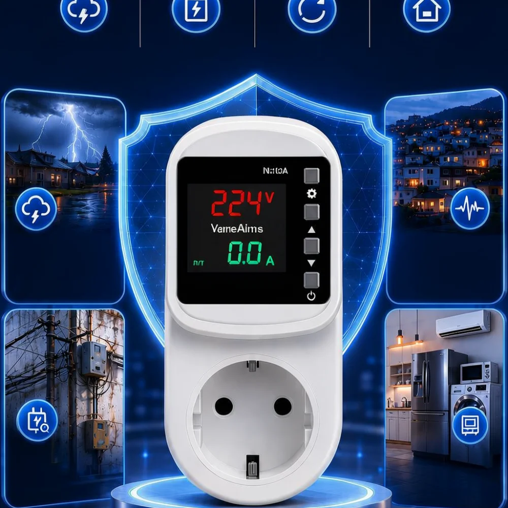 Smart Overvoltage Undervoltage Power Protector For VaneAims Home Appliance 16A Socket Automatic Reset Electrical Safety Device