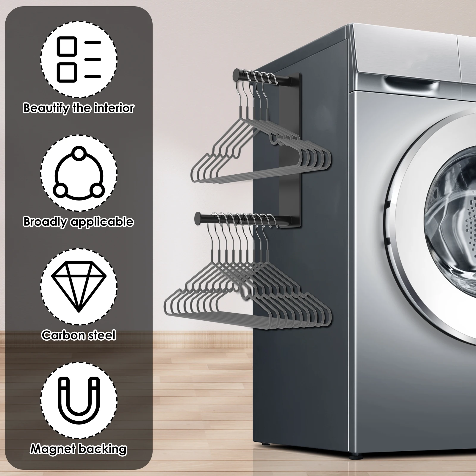 New Wall Mounted Magnetic Hanger Organizer Stacker Extendable Hanger Holder for Washing Machine Closet Laundry Room Organization