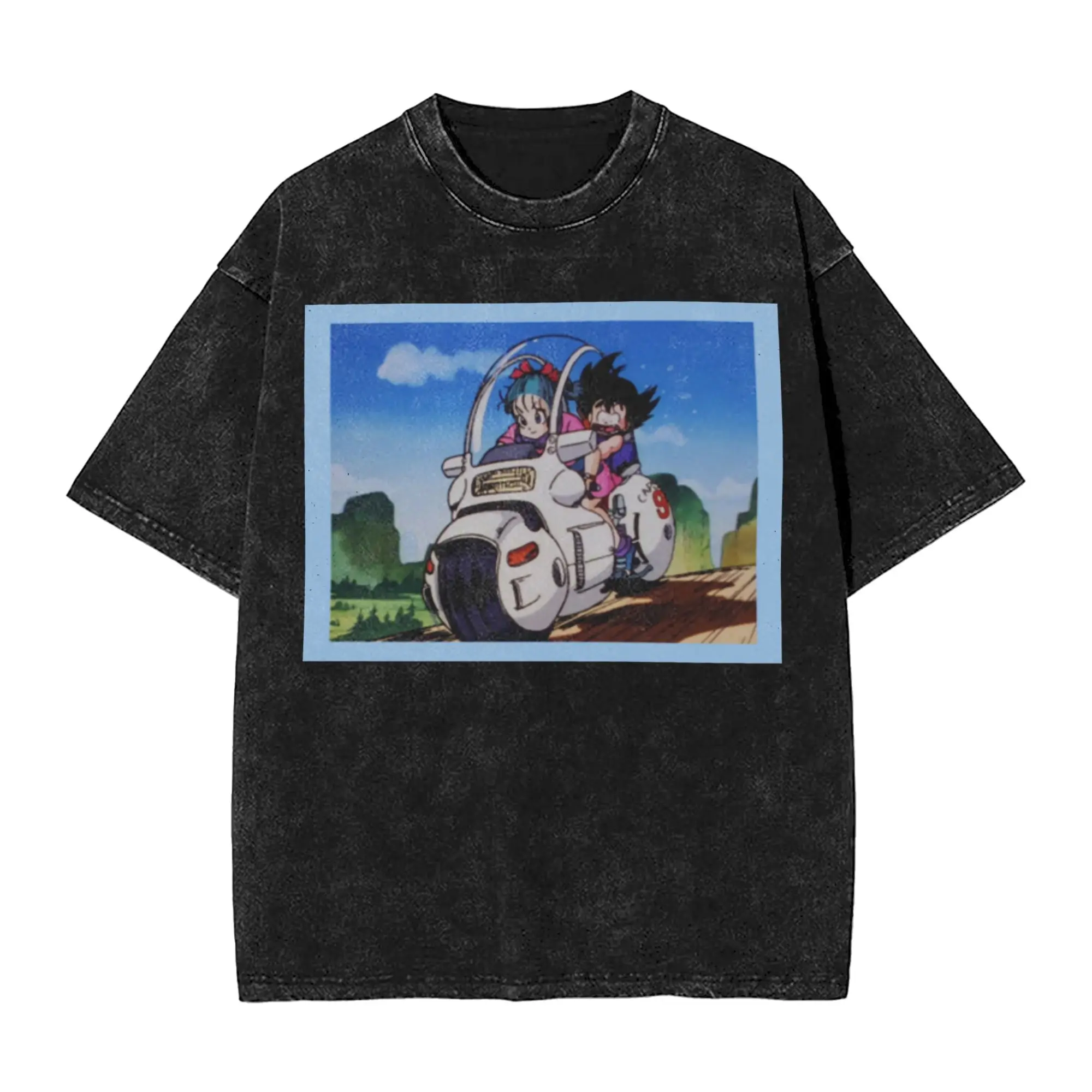 Bulma and Kid Goku Speeding off T Shirts Hip Hop Washed  Street T-Shirts Dragon Ball Z for Men Women Tops Streetwear Summer Tees