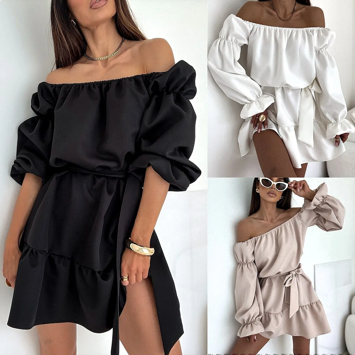 Elegantes Schulterfreies Kleid Bodycon Midi-Kleider für Damen Frühling Sommer Mode Jumpsuit Playsuit Passendes Set