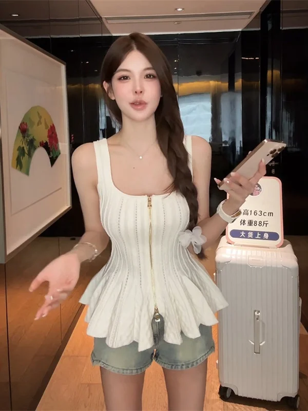 

Summer New Style Women's Knitted Tube Top with Double Zipper And Small Skirt Design Slim Fit Sexy Casual Commute Style
