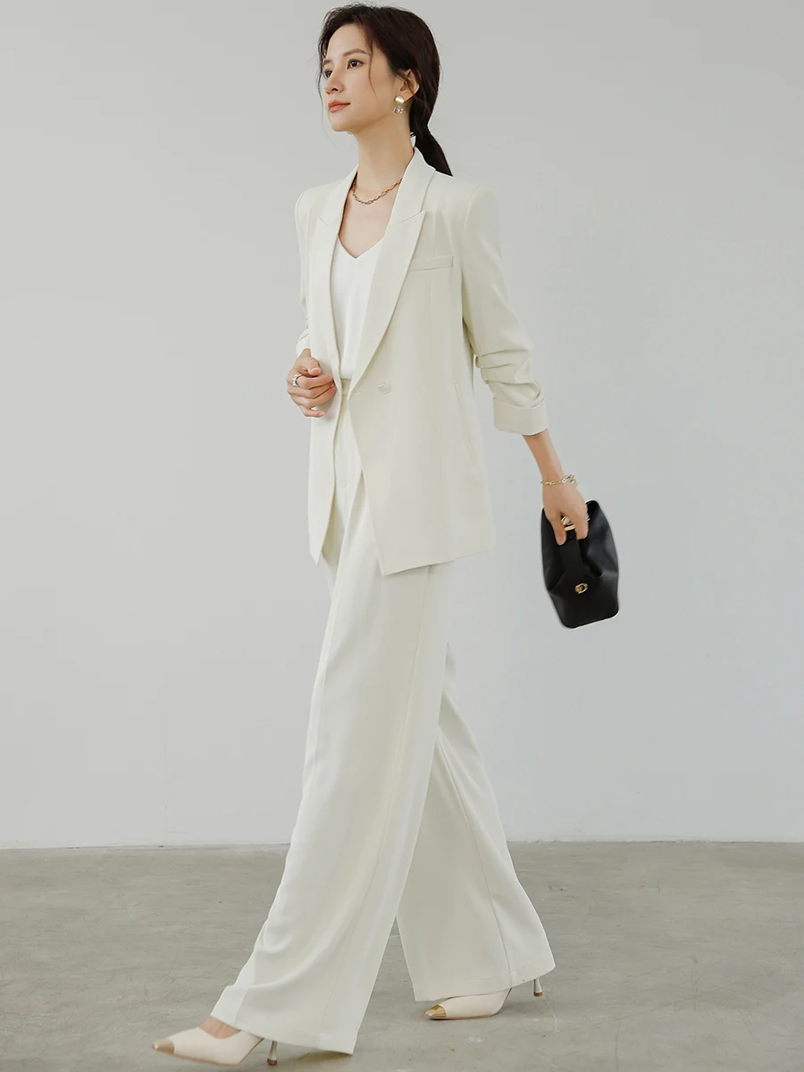 

Fall 2025 Casual Seven-Fold Sve Suit Jaet Women's lectual Profional Slim-Fit Small Suit Set DianThia Polyester