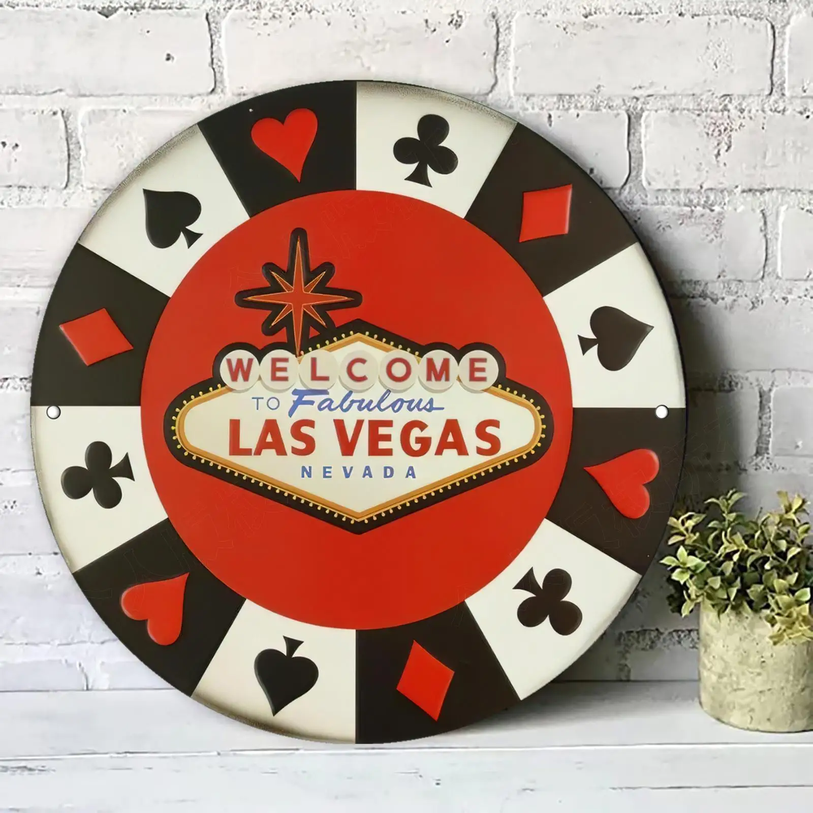 2D Flaches Rundes Aluminium-Metallschild „Las Vegas Welcome Sign“, Geeignet für Schlafzimmer, Wohnzimmer, Esszimmer und Außenwände