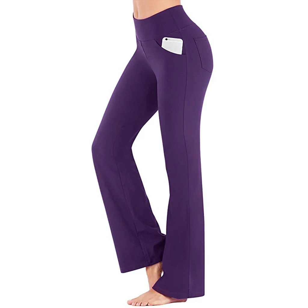 Weites Bein hohe Taille lässige Yoga hosen Frauen hohe Taille dünne Legging unten Sport tragen Taschen lange Hosen Yoga Legging