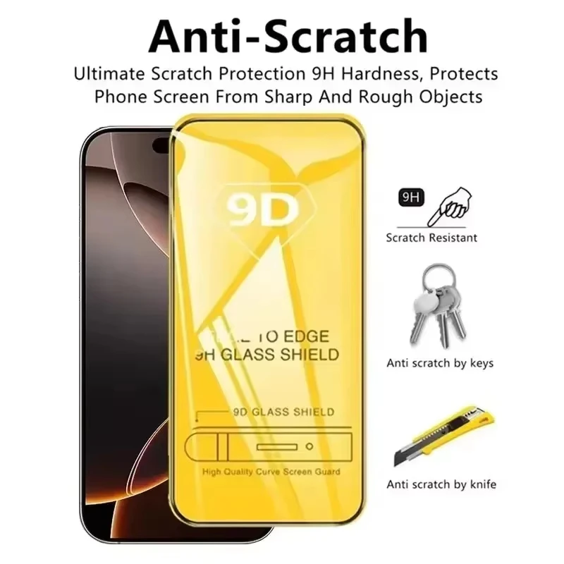 1-5 Piezas Vidrio Templado 9D Cobertura Completa para iPhone 17 16 15 11 12 13 14 18 Pro Max 16E Protector de Pantalla para iPhone 13 Mini XR XS Max 4