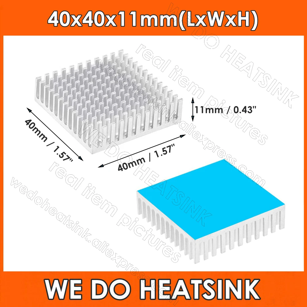 

40x40x11mm Silver Heatsink Aluminum Cooling Fin Radiator Heat Sinks with Thermal Conductive Adhesive Tapes for Cooling