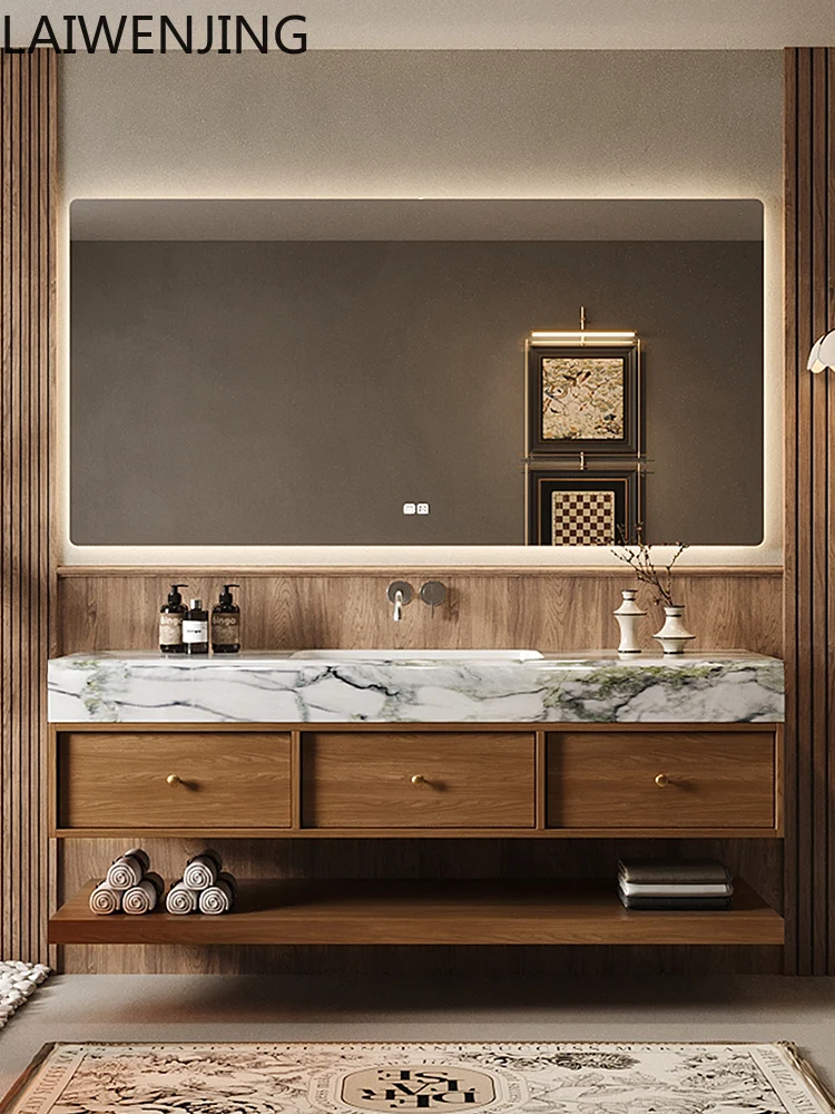 

HLZ medieval high-end bathroom cabinet combination bathroom luxury stone seamless ceramic basin washstand