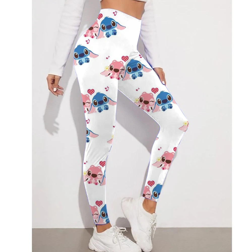 Disney Stitch พิมพ์ Checkered สตรีกีฬาและฟิตเนสกางเกงขายาวผู้หญิง Tiedye GYM Leggings Mujer Push Up Booty กางเกงฟิตเนส