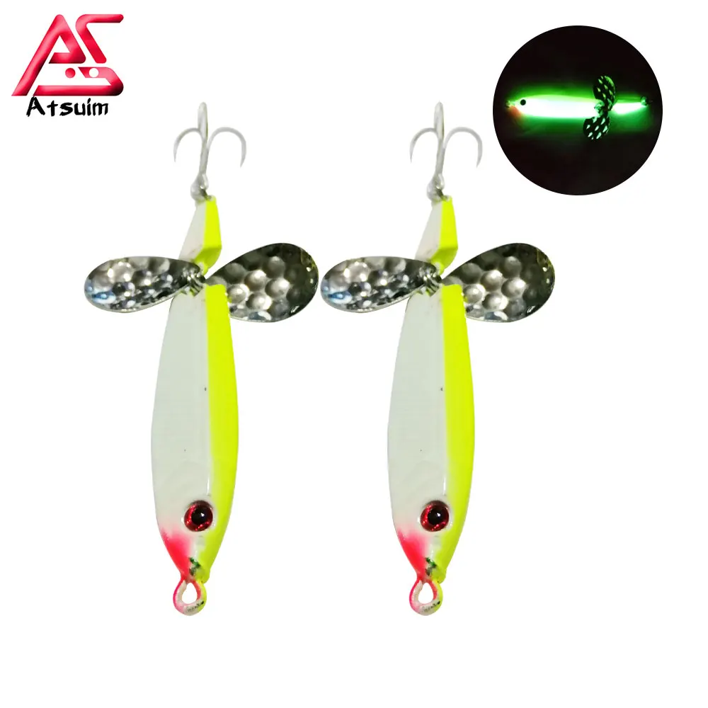 

AS Metal Fish Pesca 60g Slow Pitch Jig Cast Spoon Lure Leurre Glow Fishing Hooks Sinking Saltwater Artificial Hard Baits Angler