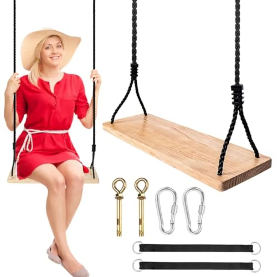 

Деревянное сиденье для качелей 23"x 8"x 1.1 фута, выдерживает до 227 кг, с регулируемым нейлоновым тросом и удлинительными ремнями для крепления к дереву, уличные деревянные качели для взрослых