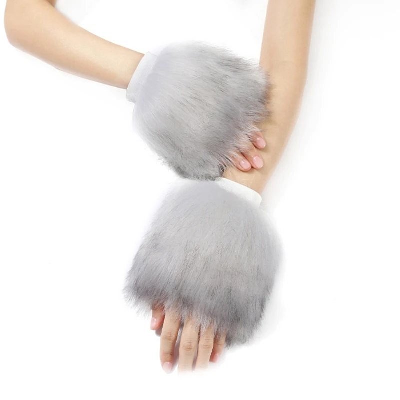 Women Winter Warm Plush Wrist Cuff Furry Fur Female Elastic Arm Warmer Sleeves Plush Bracelet Winter Coat Cuff Wristband