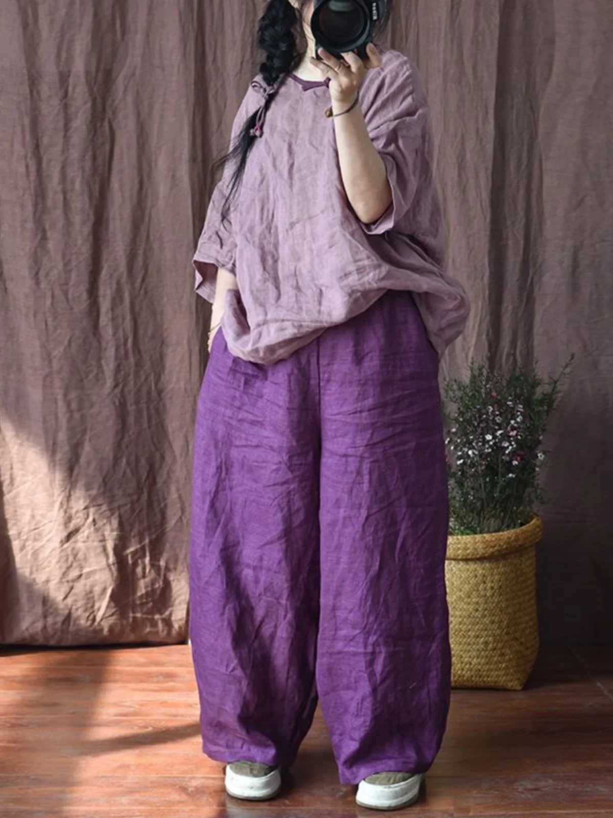 Retro Waed Denimowe Spodnie z Szerokimi Nogawkami Elastyczna Talia Luźne Casualowe Spodnie Proste w Stylu Zen Damskie Letnie Wygodne Lniane Spodnie