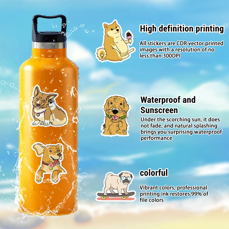 50 قطعة من ملصقات الكلاب Kawaii اللطيفة، شارات مقاومة للماء من الفينيل على شكل جرو كرتوني رائع لأجهزة الكمبيوتر المحمول وزجاجة مياه وحرف يدوية للهاتف #3